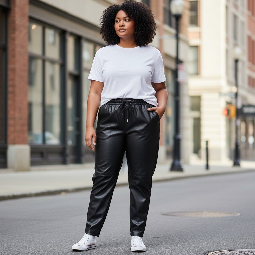 Simply Be Women Black Faux Leather Jogger Pants Drawstring Plus Size 22